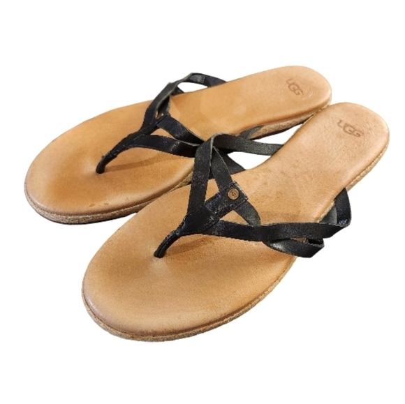 UGG Women's Annice Flip Flop BlackLeather and Jute Size 10 - Picture 6 of 12